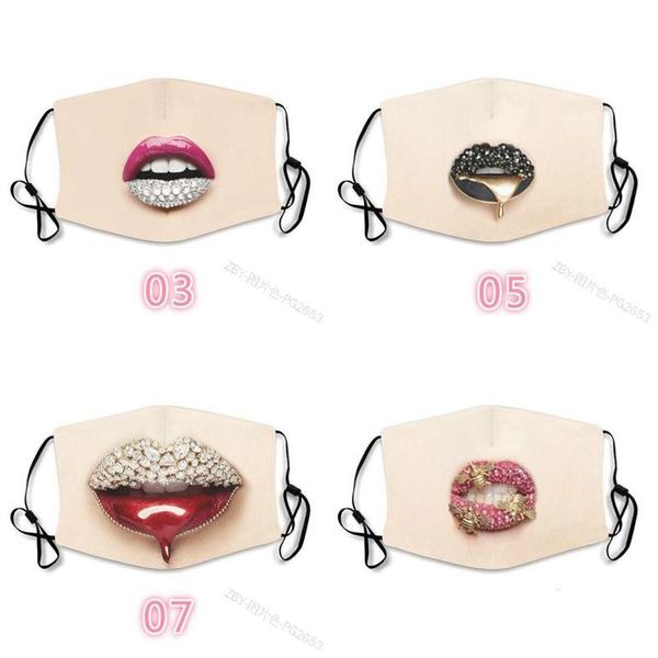 Designermasken M￼ndungen Z￤hne Lippenstaub Gesichtsmasken Kristall bedrucktes Baumwoll Mascarilla Waschbarem benutzerdefiniertem Mascherin Fash Dhgarden Dhdhk