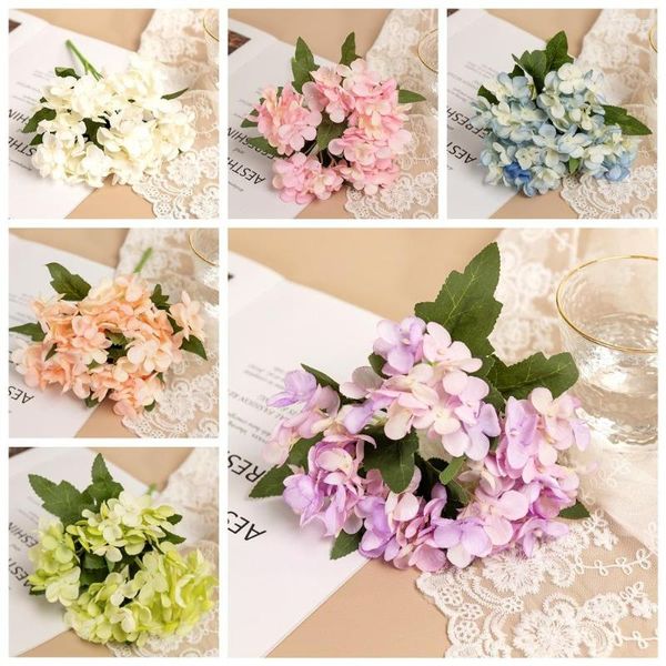 Flores decorativas Europeias Retro Fall British Hydrangea Pequena ramificação Artificial Flor de seda Diy Scrapbook Flores Artificiales House