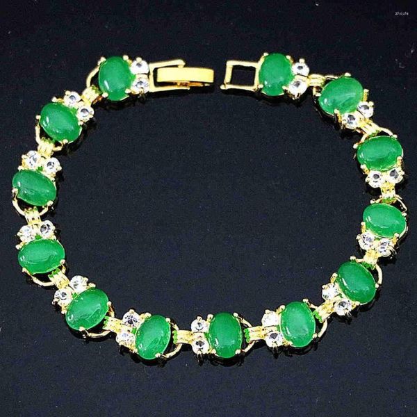 Armreif Frauen Mode Armband Oval Herz Grün Jade Chalcedon Kristall Schmuck Für Hochzeit Party Weibliche Armbänder Armreifen Großhandel