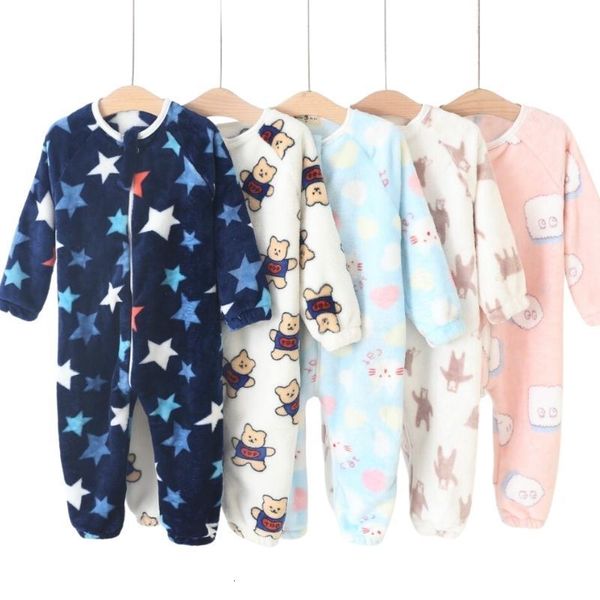 Pijamalar Erkekler İçin Bebek Kızlar Kalın Sıcak Pijama Sonbahar Çocuk Flanel Onesies Tulumlar Kış Çocukları Karikatür Battaniyesi Sweetwear 221125