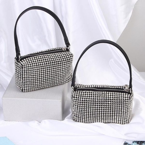 Bolsas de noite Crystal Rhinestone Crossbody for Women Bling Purse Mini Top Han Han Handla Cadeia Mesh Malhas