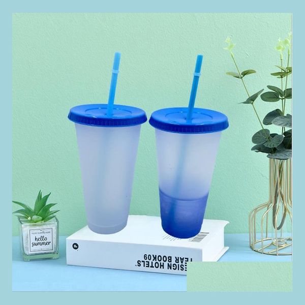 Tumblers 24oz de cor de cor de copo de plástico transparente com copos de copos reutilizáveis ​​bebidas geladas canecas de café mágica 78 s2 gota deliv dhlwq