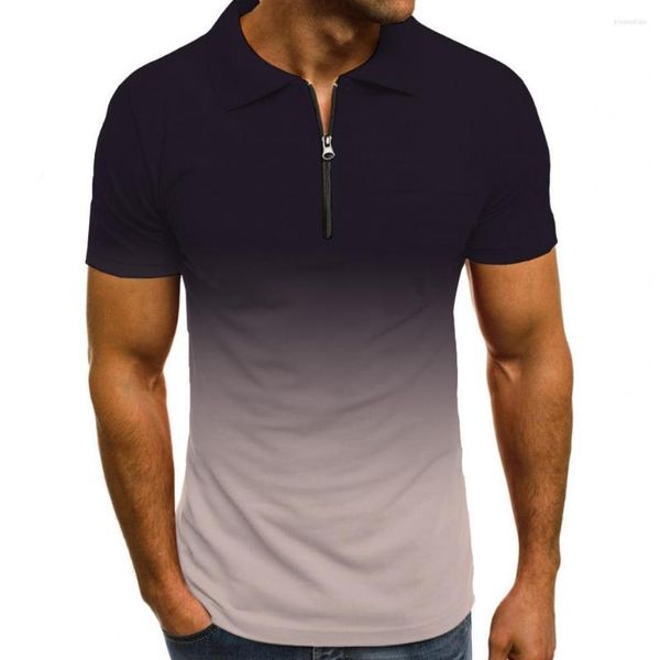 Erkekler Tişörtleri Yaz Erkekler Down Down-Down Yasalı Gradyan Renk Kazançlı Fermuar Kısa Kollu Üst Tişört Tişört Parti için Sweatshirt