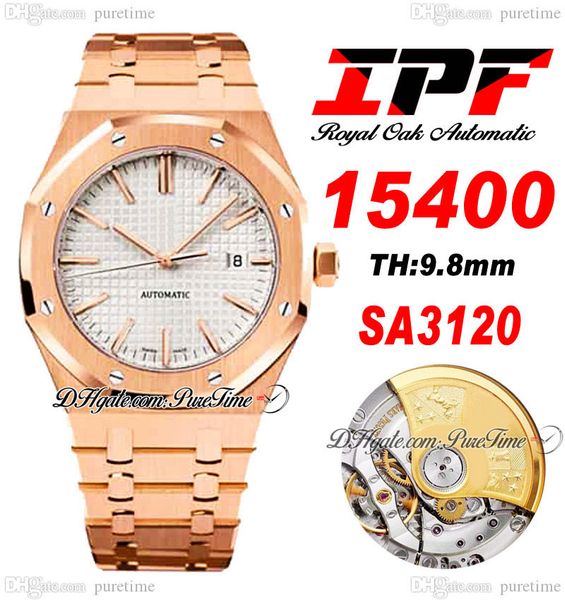 IPF 41 mm 1540 A3120 Automatik-Herrenuhr, ultradünn, 9,8 mm, Roségold, Silber, strukturiertes Zifferblatt, Strichmarkierungen, Edelstahlarmband, Super Edition-Uhren, Puretime E5