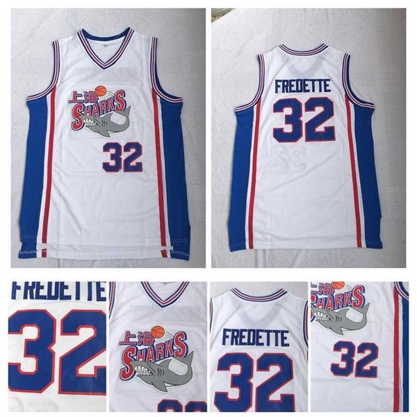 Kolej Basketbol 32 Jimmer Fredette Jersey Shanghai Sharks 32 Şangay Köpekleri Beyaz Dikişli Jersey En Kalite Retro Formaları