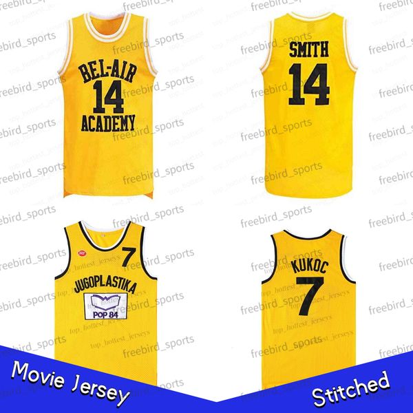 MOIVE TONI KUKOC 7 Jersey de basquete universitário O príncipe da Academia Bel-Air 14 Will Smith Yellow Jugoplastika Split Pop Jerseys Mens Stitched Yellow