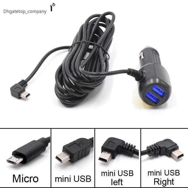 Mini-Micro-USB-Autoladegerät, 3,5 m, 5 V, 3,4 A, mit 2 Anschlüssen für DVR-Dash-Kamera, GPS-Videorecorder, Eingang DC 8 V–36 V