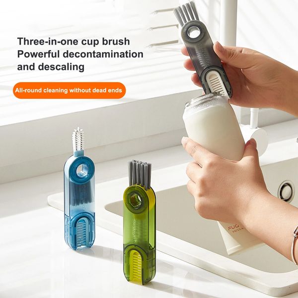 Bruscada de chuva de tr￪s em um copo Brush cozinha dom￩stica cozinha multifuncional Mini pincel de limpeza criativa de limpeza criativa Ferramenta