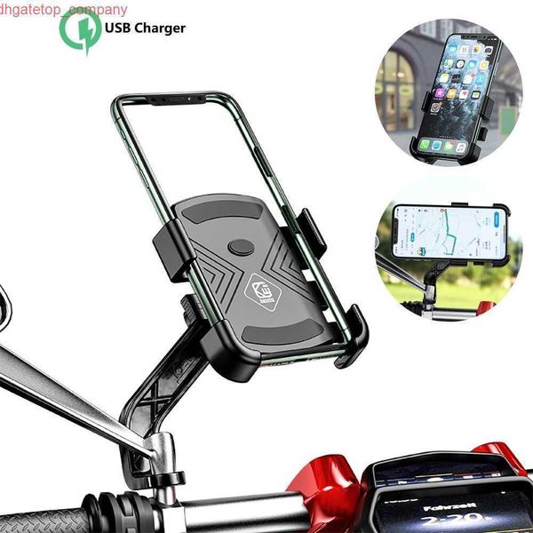 Supporto per telefono cellulare per auto con supporto per caricatore USB per supporto per smartphone girevole da 3,5-6,5 pollici Specchio per manubrio per bicicletta da moto