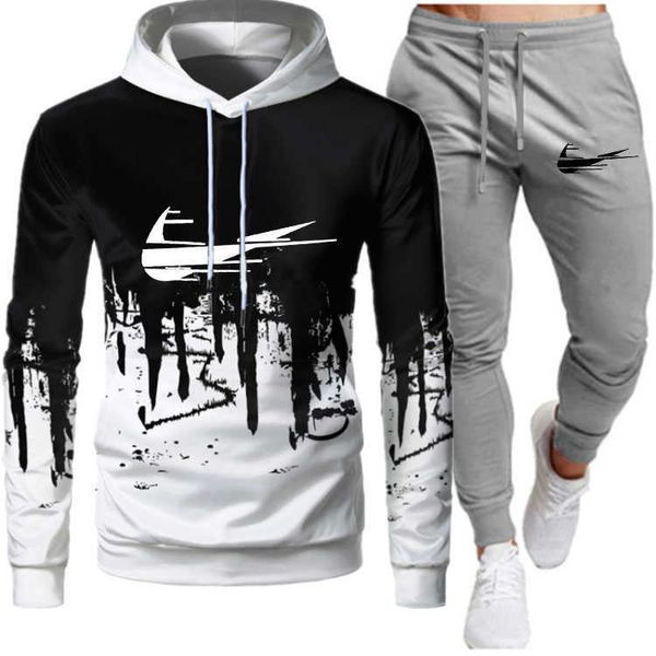 Tute da uomo Tuta da uomo Set di pezzi di lusso Felpe con cappuccio casual Felpa Pantaloni sportivi Tuta Adolescenti Stampa sportiva Jogging Sxl Abbigliamento stampato GRNT