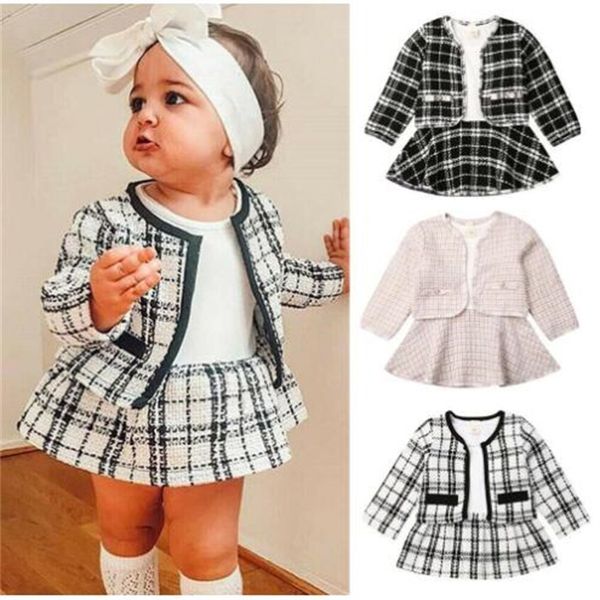 Abiti da neonata Abito da principessa a maniche lunghe Cappotto in due pezzi Abbigliamento per bambini Set di abbigliamento per boutique per bambini di Natale