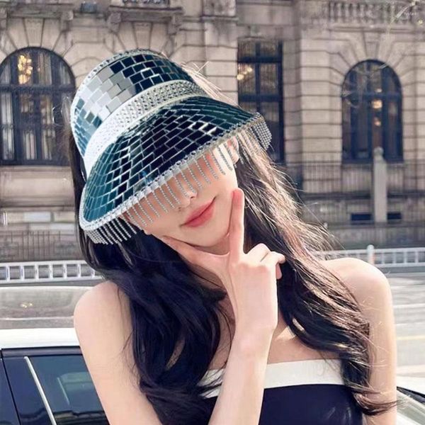 Berets Disco Ball Hat Festival Visor с выдвижным зеркалом классическая одежда блестящая вечеринка аксессуары K4T1