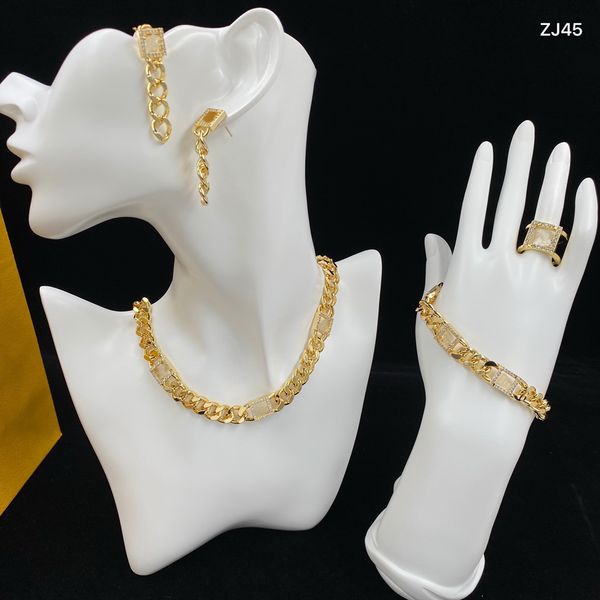 Luxuoso micro incrustações colar pulseiras brincos anel iniciais gravadas configurações de letras banhado a ouro 18K conjuntos de joias femininas presentes HFS14 - 01
