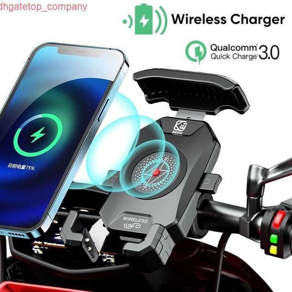 Car New Motorcycle Phone Holder Caricabatterie wireless 15W QC3.0 Supporto di ricarica USB Manubrio Staffa di montaggio per specchio Supporto per cellulare per bici