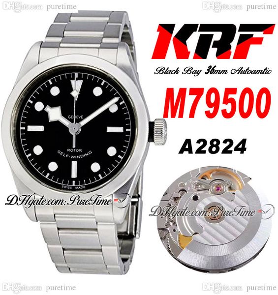 KRF 79500 A2824 AUTOMÁTICO UNISSISEX Ladies Mens Watch V3 36mm Baía Polida Dial preto Marcadores brancos Bracelete de aço inoxidável Super edição