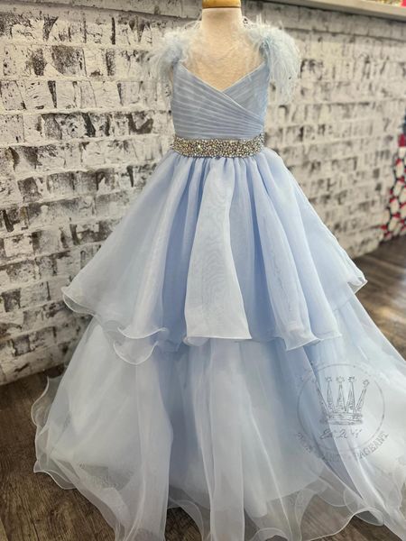 Eisblaues Festzugskleid für Mädchen 2023, Kristalle, Schärpe, Organza, formelles Partykleid für den Geburtstag eines kleinen Kindes, Kleinkind, Teenager, Preteen Tiny You257x