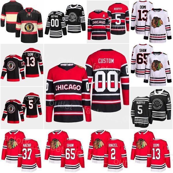 Chicago Hockey''Nhl''Blackhawks Reverse Retro Kevin Korchinski Jersey Frank Nazar Sam Rinzel 61 Riley Stillman 5 Connor Murphy 65 Andrew Shaw