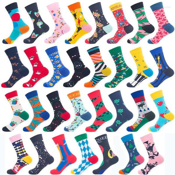 Herrensocken Neuheit gl￼ckliche lustige M￤nner japanische Harajuku farbenfrohe Baumwoll Hip Hop Skateboard Herbst Winter f￼r Weihnachtsgeschenk