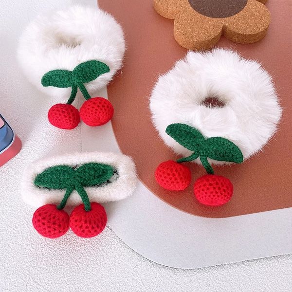 Inverno novo coreano Filhos de lã de lã de malha vermelha clipe BB Moda doce menina princesa luxo de borracha de mão de cabeça