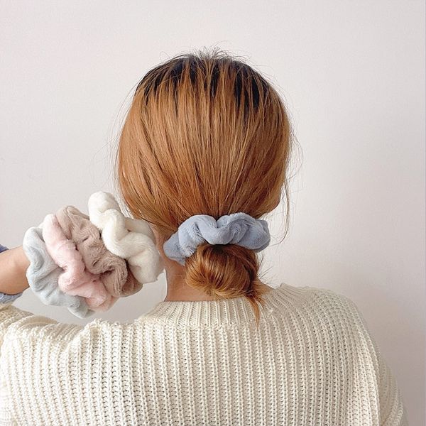 Bandas de cabelo elásticas grandes e fofas para mulheres, corda de cabelo de veludo de inverno, garotas, senhoras cinza marrom cor marrom