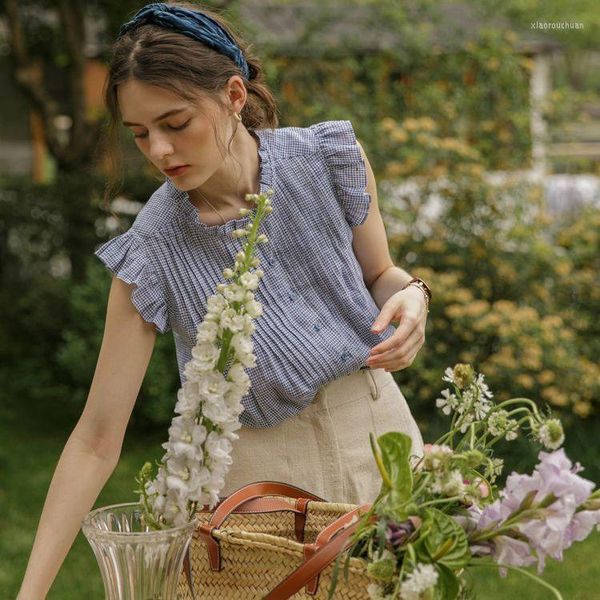 Damenblusen 2022 Sommermode Fliegende Ärmelhemden Frauen Retro Französisch Licht Luxus Tops Allgleiches Boutique-Kleidung Einfacher Stil