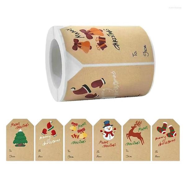 Geschenkpapier-Weihnachtsanhänger-Rolle, 250 Stück, selbstklebende Kraft-Etiketten für Geschenke, Siegelaufkleber, Karten, Geschenkaufkleber