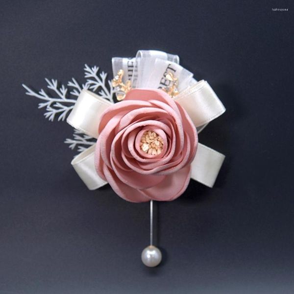 Flores decorativas 2pc Broche de flores de flores artificiais noivo