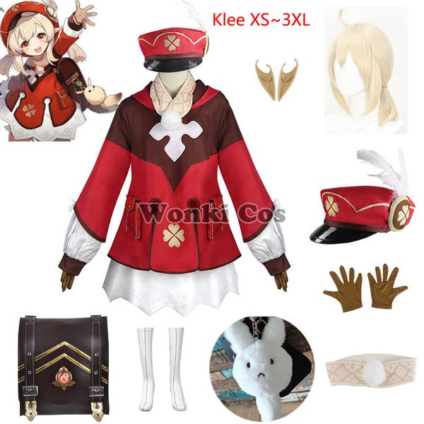 Costume a tema Gioco Genshin Impact Cosplay Klee Parrucca con cappello Set completo Cute Loli Dress Hair Backpack 221124