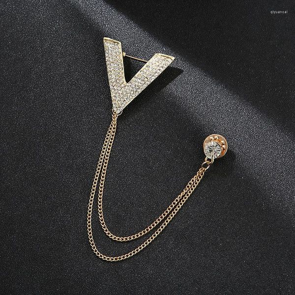 Мужские костюмы Золото Большой V Tassel Long Brooch Ownestone Chain Pint для мужского костюма