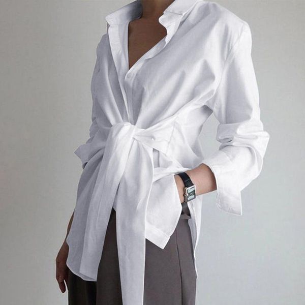 Kadın bluzları Kadın Gömlekleri Uzun Kollu Bluz Kadın Siyah Beyaz Katı Gömlek Feamle Dantel Yukarı Artı OL BOY