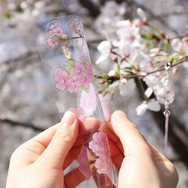 Embrulho de presente 20packs pvc rosa sakura cerejeira flores de cerejeira diy adesivos de papelaria de papelaria rótulo de palito decorativo