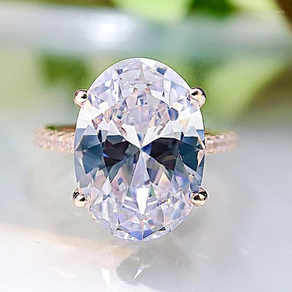 Кластерные кольца роскошные 10 14 Овальная бриллиантная женщина кольцо 925 Серебряное серебряное серебряное белое золото.