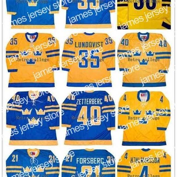 College Hockey Wears Nik1 35 HENRIK LUNDQVIST TEAM Sweden 40 Henrik Zetterberg 4 hjalmrsson 6 Anton Stralman 21 Filip Forsberg maglia da hockey Personalizzata qualsiasi nome e