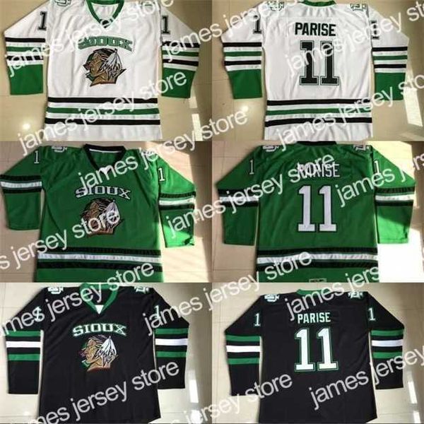 Хоккей в колледже носит NIK1 #11 Zach Parise Dakota Hockey Jersey Men's 100% сшитая вышива