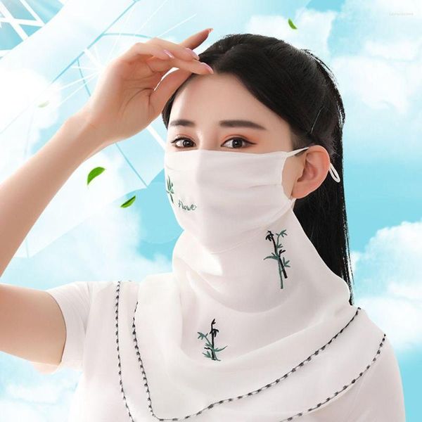 Bandanas Sommer Atmungsaktive Anti-Staub-Sonnenschutzmasken Frauen Chiffon-Maske Schal Gesichtswickel Blumendruck Seidenstirnband Foulard Bandana