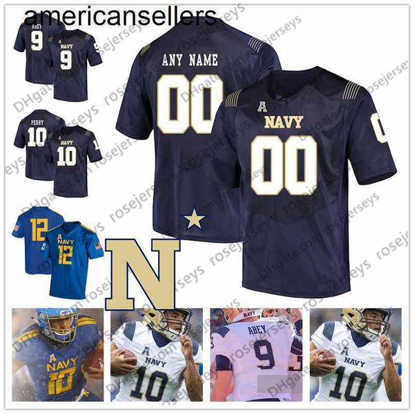 Maglia da guardiamarina personalizzata 2019 College Football Bianco Royal Blue Angels 9 Zach Abey 10 Malcolm Perry Staubach 6 Perry Olsen Maglia da uomo della gioventù