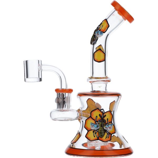Glasbong-Wasserpfeifen Bee Hourglass Dab Rig mit Duschkopf Perc Orangefarbene Rohre mit 14,5-mm-Innengewinde