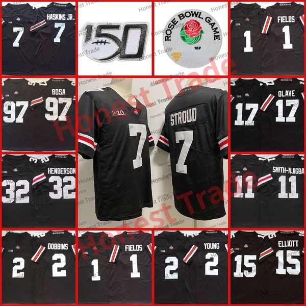 Ohio State Buckeyes 7 C.J. Stroud voetbalshirt 11 Smith-Njigba Black 32 Henderson Joey Bosa Ezekiel Elliott 7 Dwayne Haskins Jr 1 Fields Young College herenshirt