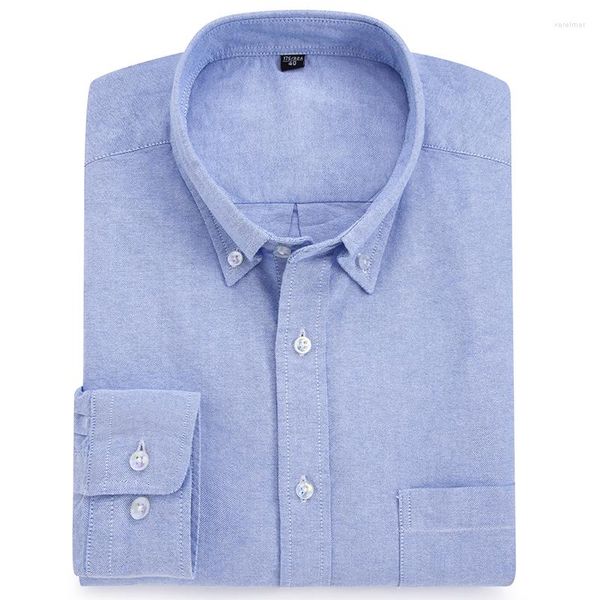 Camisas casuais masculinas algodão masculino Oxford confortável manga comprida botão para baixo de colarinho de lazer sólido