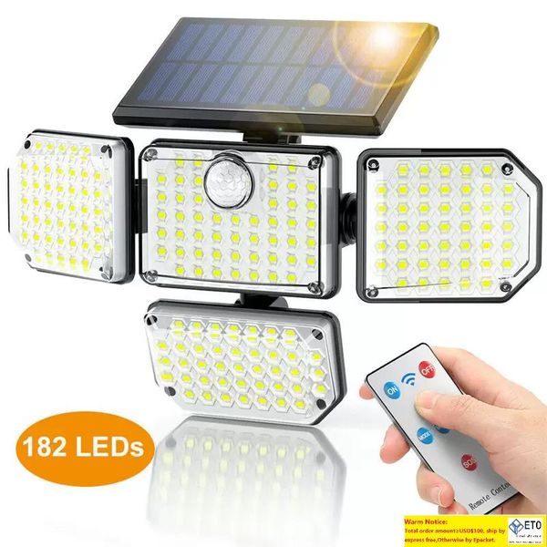 Luzes solares de parede externa 41 Lâmpada de rua LED ajustável 4 cabeças de segurança Luz de inundação IP65 à prova d'água com 3 modos de trabalho