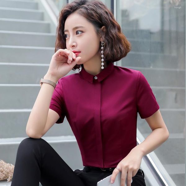 Женские блузки новинка бордовые летние рубашки с коротким рукава