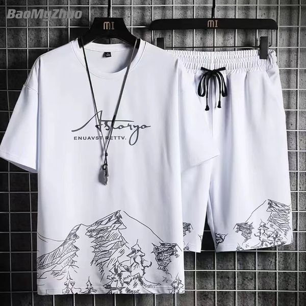 Herren-Trainingsanzüge, Sommer-Trainingsanzug, 2-teiliges Set, modisch, lässig, solides Kurzarm-T-Shirt und Shorts, Sportanzug, atmungsaktive Herrenbekleidung 221128