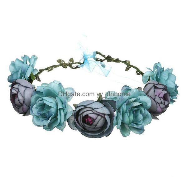 Bandas de cabeça imitação rosa noivas coroa de flores ornamentos de cabeça de coroa de coroa de coroa manual Flores artificiais Garland Drop Drop Deli DHTR5