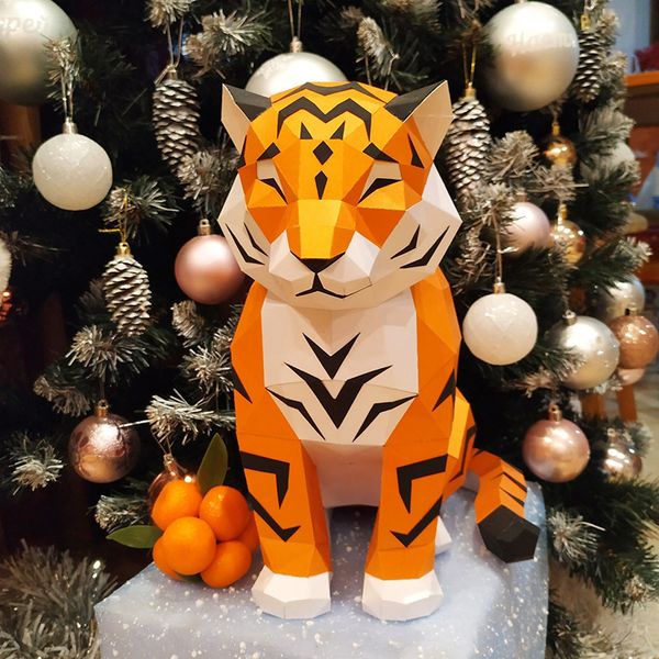 Bahçe Dekorasyonları 50cm Tiger DIY 3D Dekorasyon Kağıt Modeli Tiger Craft Ev Dekorasyon Aksesuarları Diy Papercraft Ev Dekor Oturma Odası El Sanatları 221126