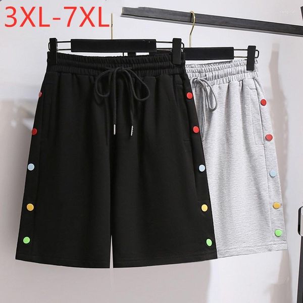 Pantaloni 2022 Ladies Summer Plus Size Pantaloncini per donna Large Black Grey Cotton Wide Leg Belt Button Pocket 3XL 4XL 5XL 6XL 7XL