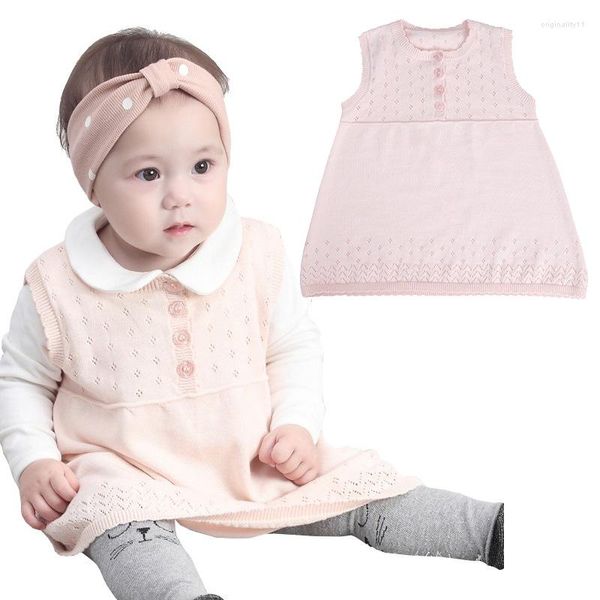 Abiti da ragazza Primavera Autunno Baby Vest Dress Fashion Maglione di cotone lavorato a maglia vuota per vestiti per bambini da bambina