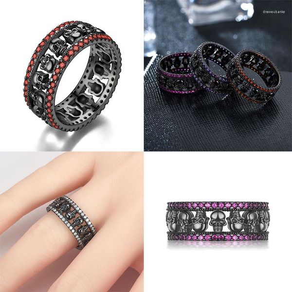 Anéis de casamento Skull Ring Men's Men's Red Crystal Black Party Birthstone Skullwedding Jóias do Dia dos Namorados