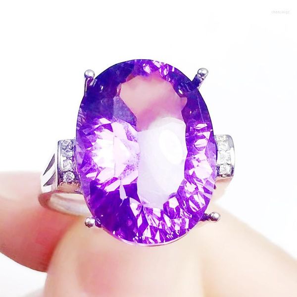 Clusterringe natürliche echte Amethyst Luxus glänzend Ring 925 Sterling Silber 13 18mm 15ct Big Gem Stone Fine Juwely Frauen x219228