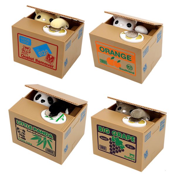Depolama kutuları kutular sevimli panda madeni para kedi hırsızı çalma banka para tasarrufu otomatik robotik köpek domuz bankaları çocuk hediyesi 221128