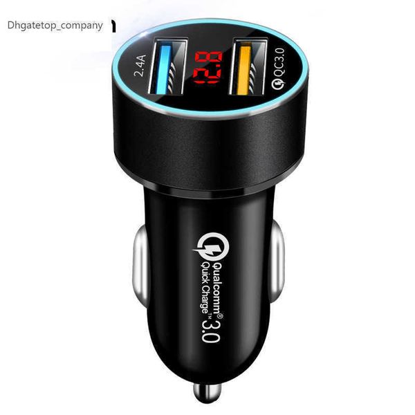 3.0a Car Charger Dual USB 12-24V ЖК-дисплей сигарет, зажигалка QC для iPhone 11 Samsung Xiaomi Huawei и т. Д.